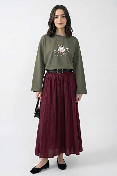 InStyle Owl Embroidered Oversized Khaki Sweat