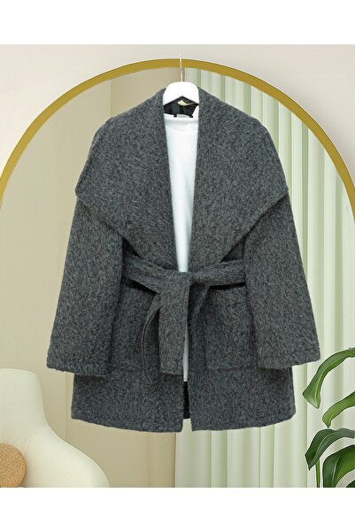 HİJABAYA Широкий комір, пояс на талії, кишені, кашеміровий пальто