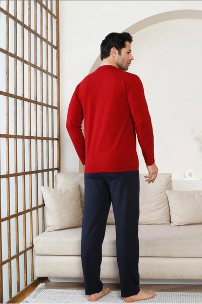 İpek Men's Long Sleeve Front Button Cotton Pajama Set