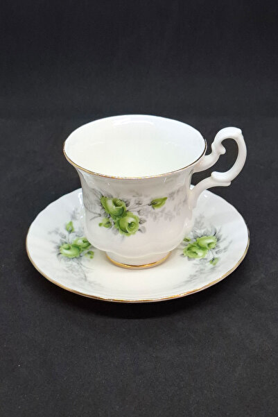 Royal Albert Green Rose Bone China Porcelain Double Coffee Cup and Saucer 2 Pieces 120 ml