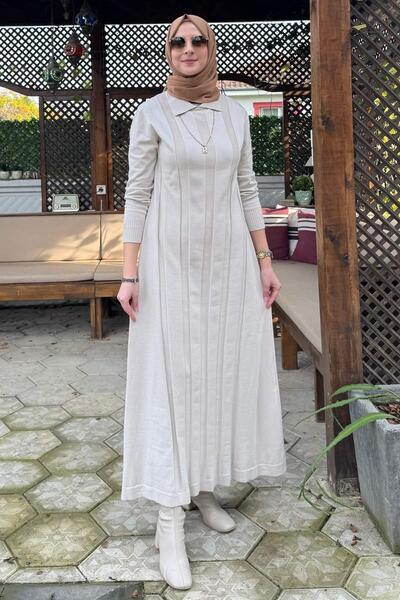 Rabia Şamlı Unique Belted Knitwear Dress Stone