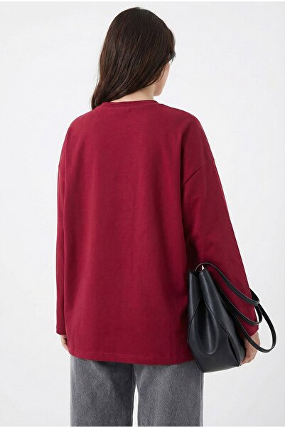 InStyle Bee Pattern Embroidered Oversized Claret Red Sweat