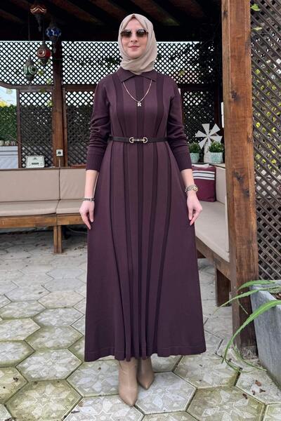 Rabia Şamlı Unique Belted Knit Dress Bitter Brown