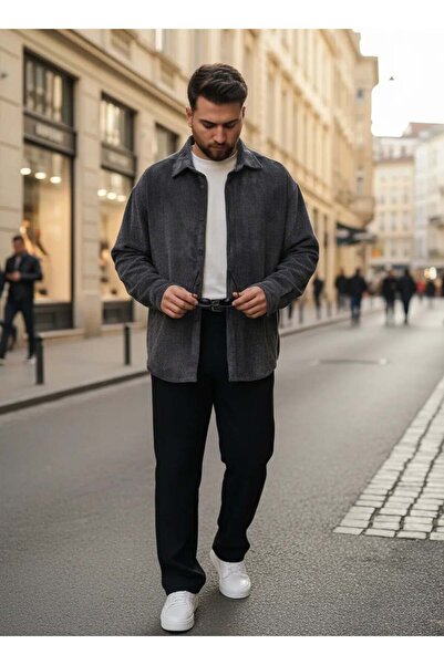 CANMODA Batik Anthracite Oversized Velvet Shirt