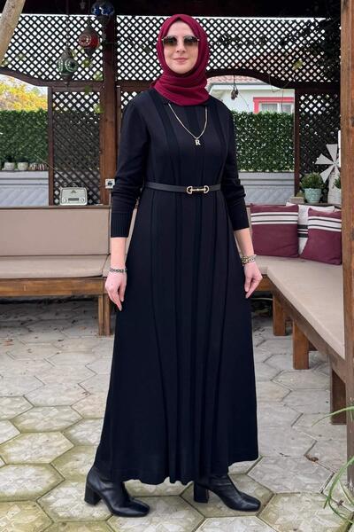 Rabia Şamlı Unique Belted Knitwear Dress Black