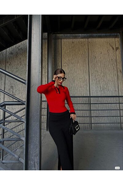 Modafeminen Knitwear Sweatertr0330 Red