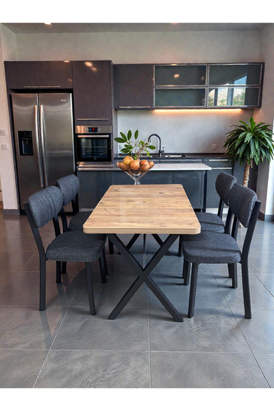NESU EV 70 x 110 Masa Elma Sandalye Takımı, 4 Kişilik Mutfak Masa Takımı Ceviz