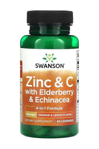 SWANSON Zinc and Vitamin C with Elderberry and Echinacea Orange & Lemon Flavor 60 Lozenges