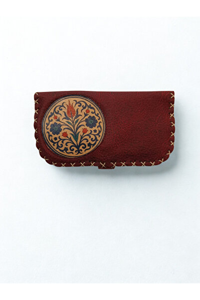 Ecenin Favorileri Tile Motif Faux Leather Handmade Burgundy Wallet 10X18.5Cm