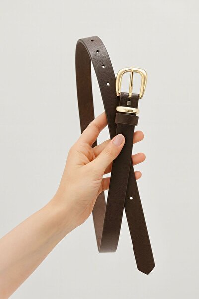 Çantacımstore Дамски колан от изкуствена кожа с квадратна златна катарама, кафяв 612