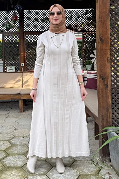 Rabia Şamlı Unique Belted Knitwear Dress Stone