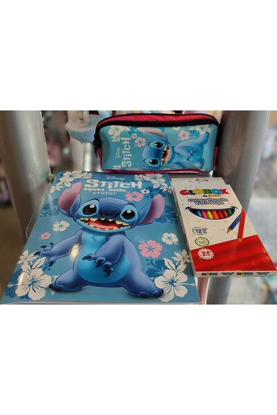 ada çanta kırtasiye 3'ü 1 arada - Stitch figürlü çift bölmeli kalem kutusu,bo...