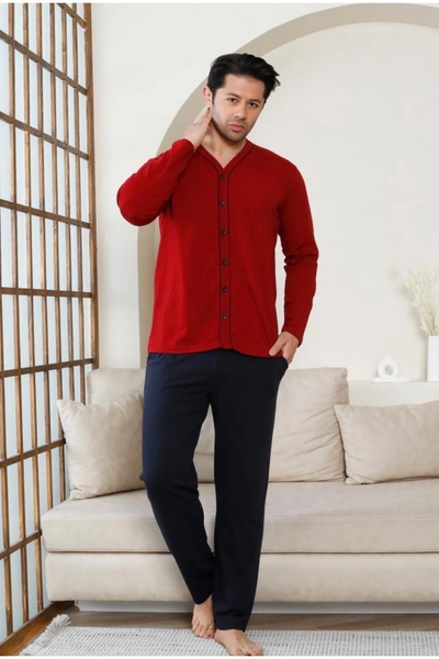 İpek Men's Long Sleeve Front Button Cotton Pajama Set