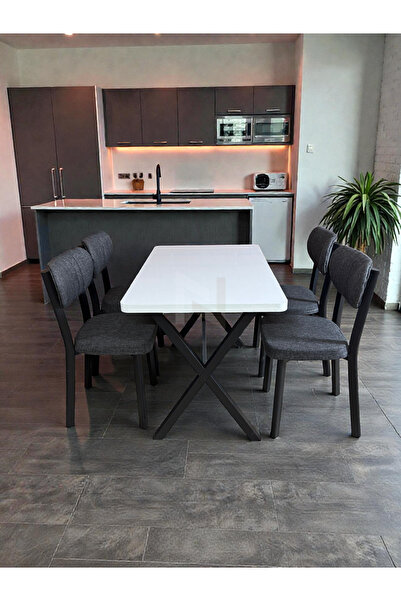 NESU EV 70 x 110 Masa Elma Sandalye Takımı, 4 Kişilik Mutfak Masa Takımı Beyaz