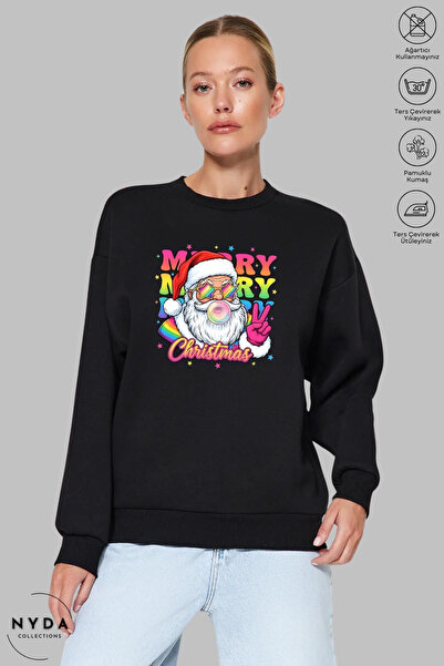 Nyda Collections سويت شيرت يونيسكس بأكمام طويلة لعيد الميلاد مطبوع برقبة دائر...