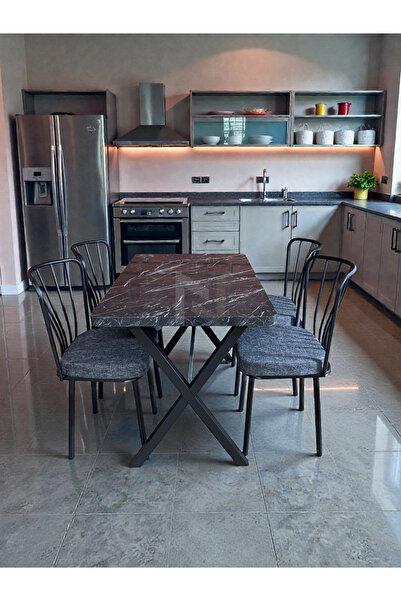 NESU EV 70 x 110 Masa Güneş Sandalye Takımı, 4 Kişilik Mutfak Masa Takımı Siy...