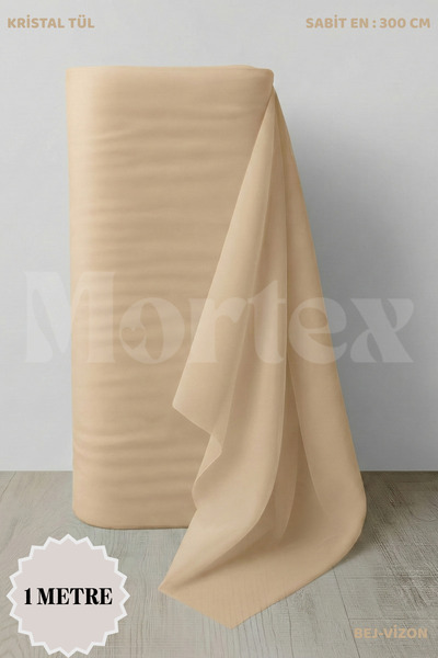Mortex Bej Vizon Kristal Tül Boy 1 MT En Sabit 3 MT Nişan, Kına, Düğün, Bohça, Kapı, Doğum, Parti Süslemesi