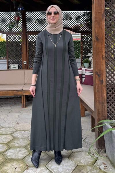 Rabia Şamlı Unique Belted Knitwear Dress Khaki