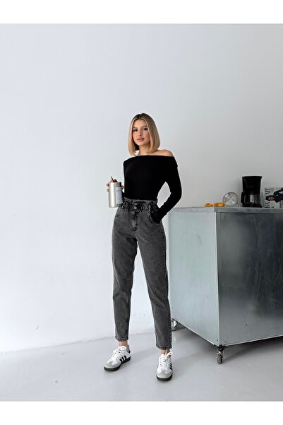 Your Shine KEMER BÜZGÜLÜ YÜKSEK BEL ÇİFT DÜĞMELİ MOM JEANS PANTOLON