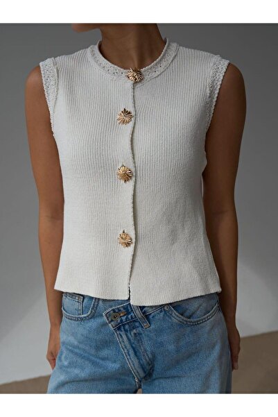 Betül Nayir Steel Knitted Sweater Vest - Cream