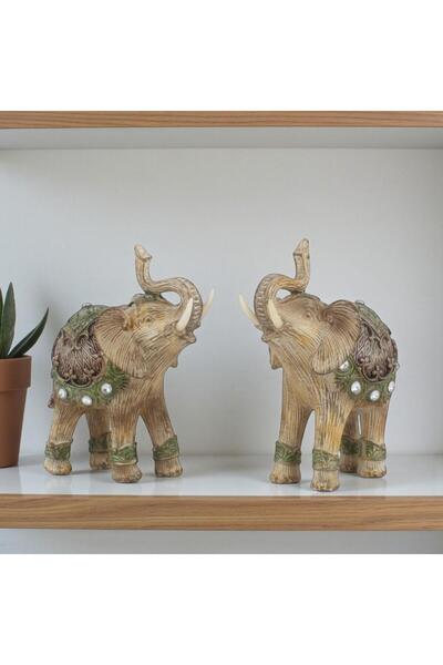 e-life shop Lüks Ayna ve Nakış İşlemeli Feng Shui 2’li Fil Biblo Heykel Seti ...
