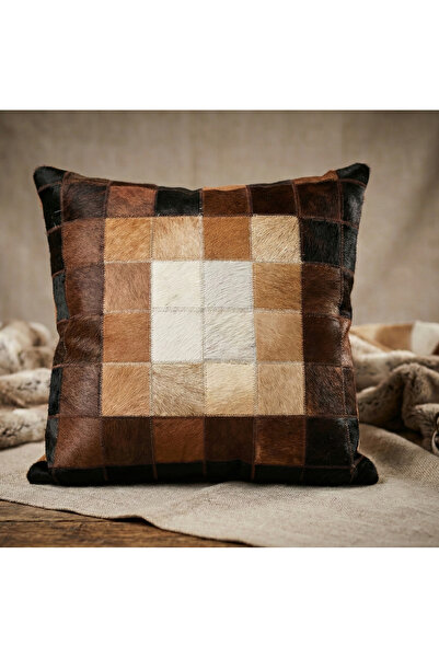 Sibela Halı Dana Derisi El Yapımı Patchwork Dolgulu Kırlent 45x45