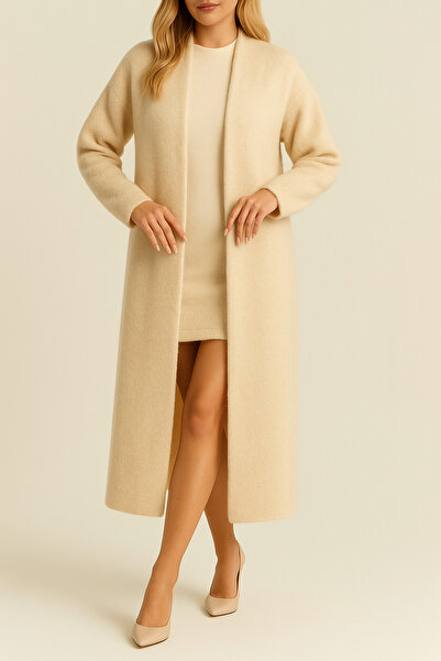 OYERGA MODA Women's Shawl Collar Plain Weave Long Knit Cardigan