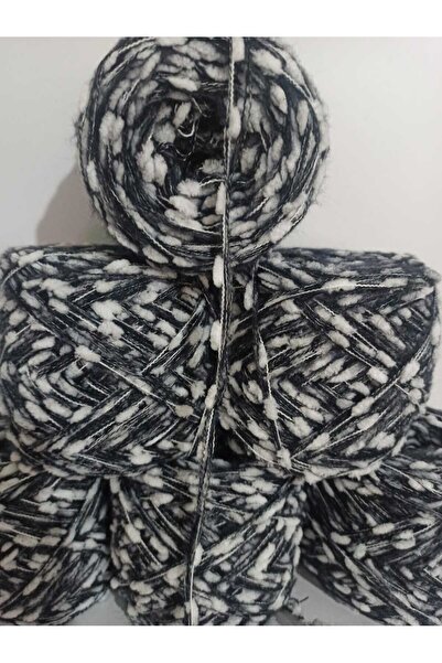 İPEK YÜN İPLİK DÜNYASI Angora Knitting Yarn 3 Ply (Navy Blue, White with Gray) Pompom (White) Mix 100Gr