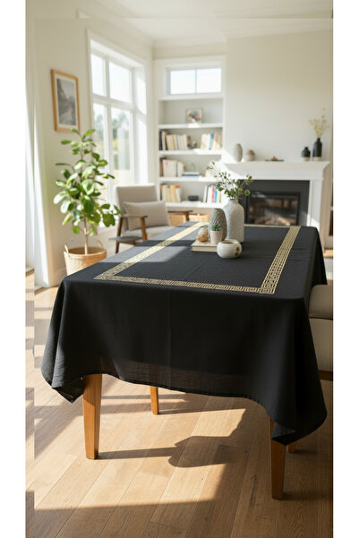 artwork Bordür Desenli Keten Masa Örtüsü – Leke Tutmaz, Yıkanabilir, Dayanıkl...