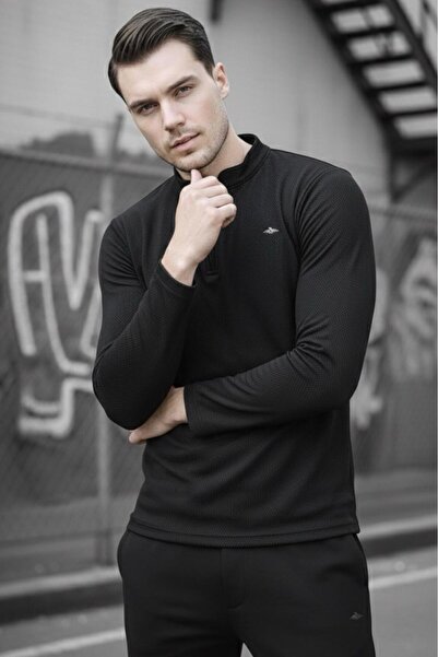 since 1990 man Manjakbo Zippered High Collar Honeycomb Pattern Men's Long Sleeve T-Shirt Sweatshirt