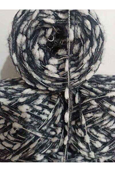 İPEK YÜN İPLİK DÜNYASI Angora Knitting Yarn 3 Ply (Navy Blue, White with Gray) Pompom (White) Mix 100Gr