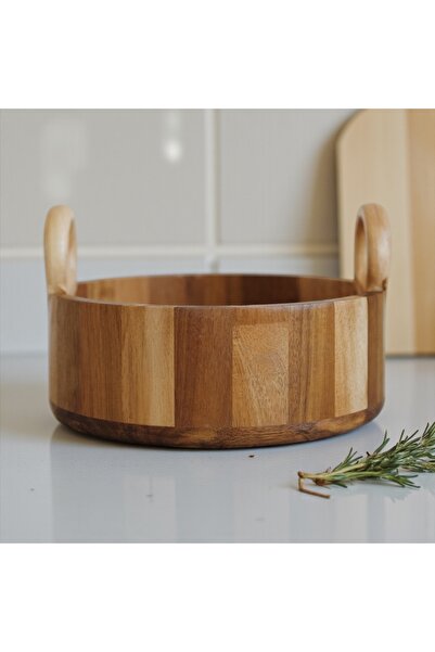 ELZEY HOME Acacia Round Deep Bowl & Fruit Bowl with Handles