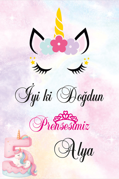 Gmt Ambalaj Unicorn Temalı Doğum Günü Temalı Kişiye Özel Isimli 70x100 Cm Ölç...