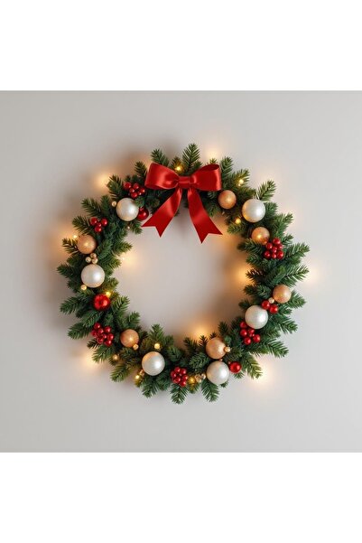 Diana Accessory Yılbaşı Kapı Süsü 28cm Çelenk Kozalak - Çam LED IŞIK HEDİYELİ
