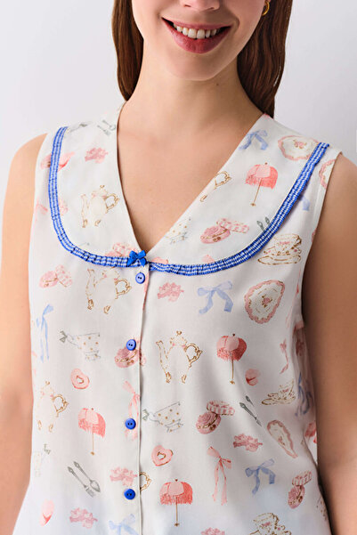 DREAM FASHION Blue Plaid Nicole Suspender Shirt Collar Pajama Set