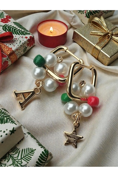 Amabel Jewelerys أقراط مربعة من الفولاذ بتصميم عيد الميلاد مع حروف ونجوم مرصع...