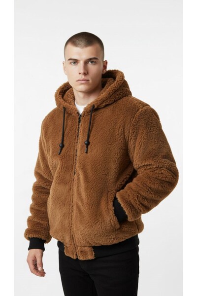 Plus Scorpion oversized Ανδρικό παλτό από γούνα διπλής όψης – με κουκούλα , Χειμερινό και ζεστό