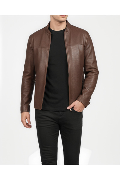 TerziAdemAltun معطف من جلد الخراف الأصلي بنسبة 100%، جاكيت بني اللون T13233