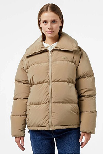 Lacoste Down Fill Jacket Goose down Filling Mock Neck Light Brown Women's Coat