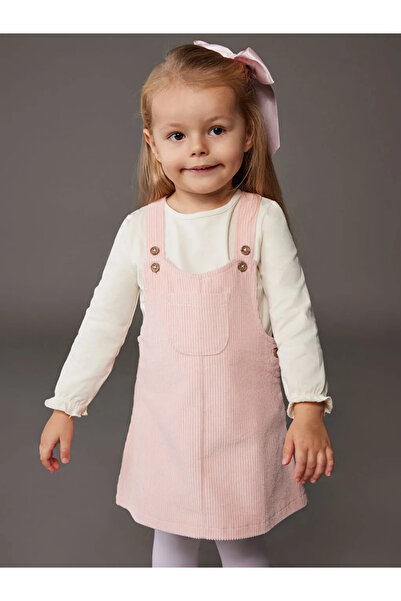 LC Waikiki LCW baby Pembe Kadife Kız Bebek Salopet Elbise Ve Bluz