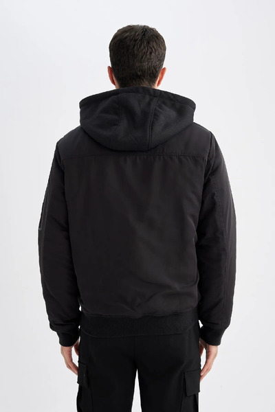 DeFacto Slim Fit Detachable Hooded Zippered Double Pockets Transitional Lightweight Bomber Coat Jacket