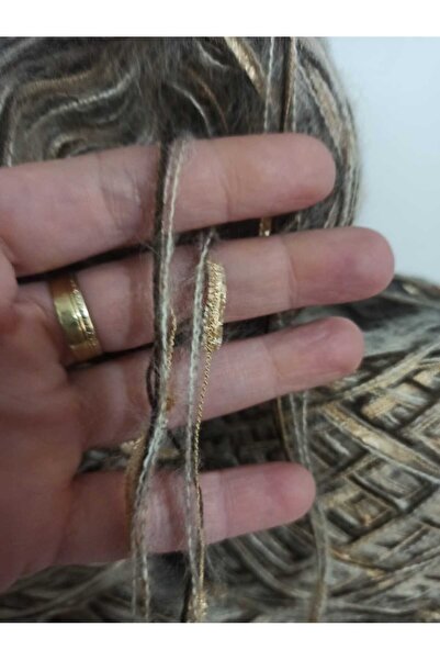 İPEK YÜN İPLİK DÜNYASI Angora Knitting Yarn 3 Ply (Beige, Brown) Glitter Stripe Butterfly (Camel) Mix 100Gr