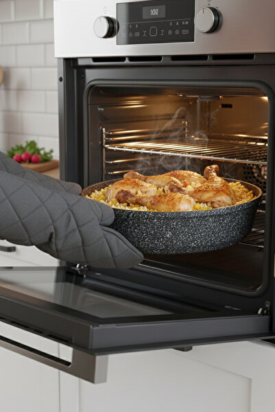 FİTHOME 32 cm Cast Granite Oven-Safe Fireproof and Non-Stick Casserole Pot