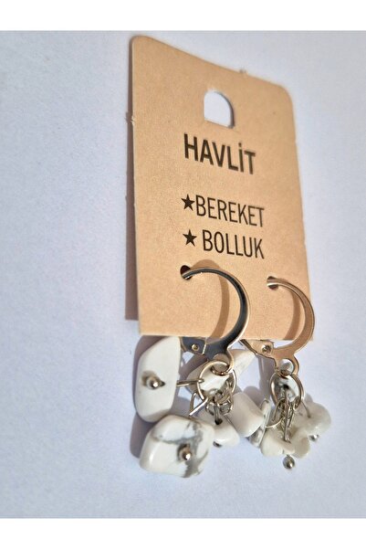 Anka Ticaret أقراط من الحجر الطبيعي - أبيض هاوليت - تصميم أنيق