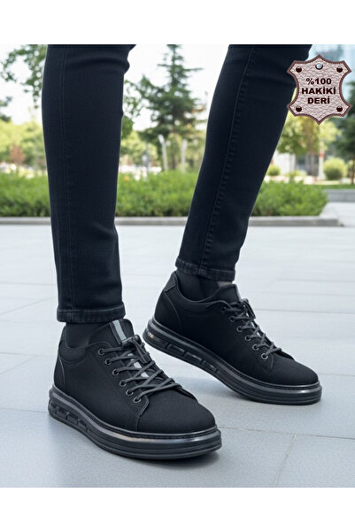 varmenpelle Ανδρικό πάνινο παπούτσι από γνήσιο δέρμα - Μαύρο