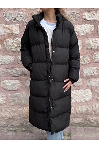 PELTEX Black Midi Length Basic Puffer Jacket