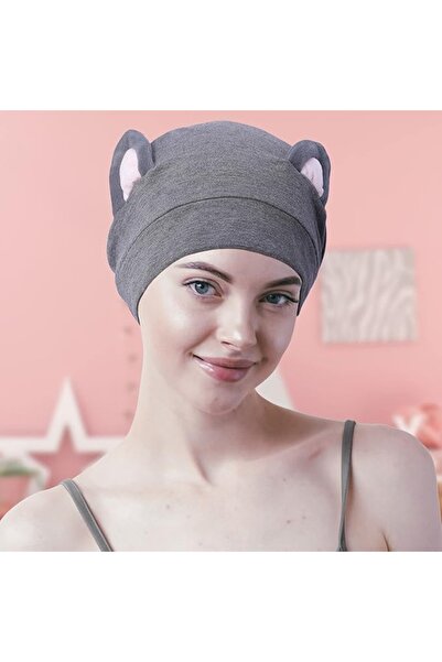 SB SizinBazar 100% Cotton - Gray Beret with Silk Satin Lining