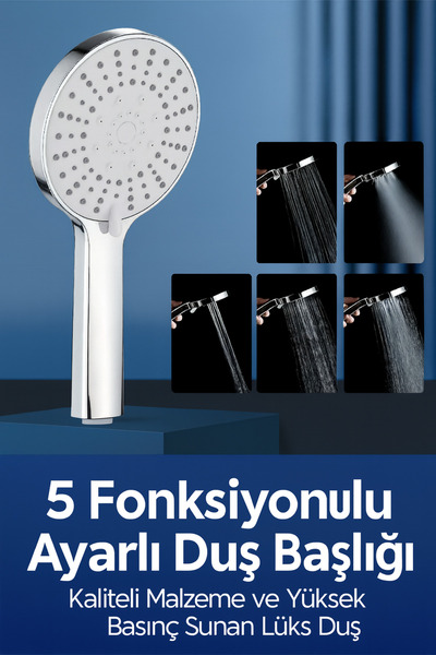 SUVİA Yüksek Basınçlı 5 Fonksiyonlu Duş Başlığı – Ayarlanabilir Lüks Banyo Ba...