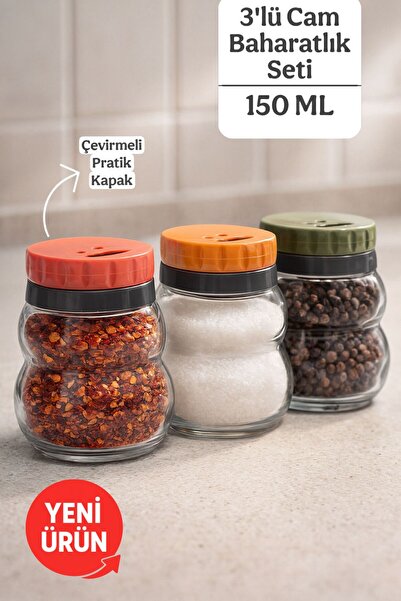 Funny Life 3 قطع من حامل التوابل الزجاجي بغطاء عملي قابل للطي، وعاء للملح وال...