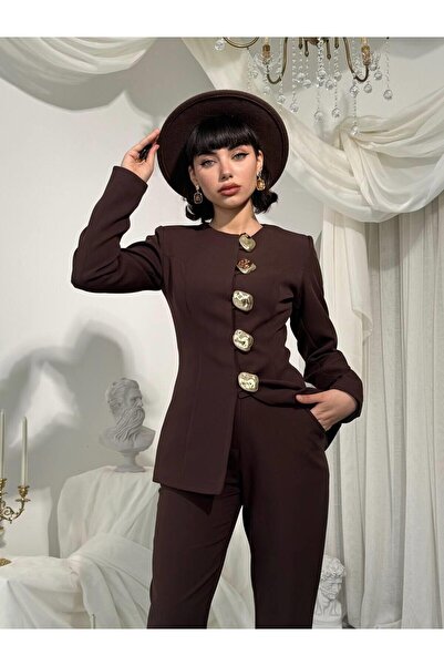 Julidress Large Gold Button Jacket and Pants Premium Design Set